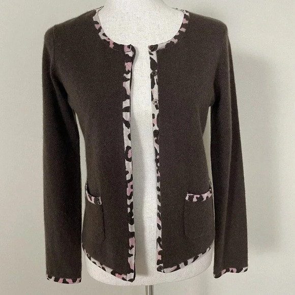 U-Knit 100% CASHMERE Cardigan Sweater Size Small S Pockets Button Front Brown - Picture 2 of 15